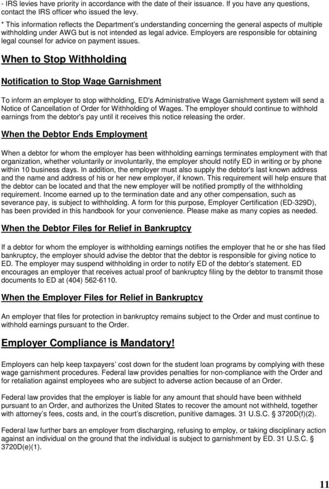 Us Department Of Education Employer S Garnishment Handbook