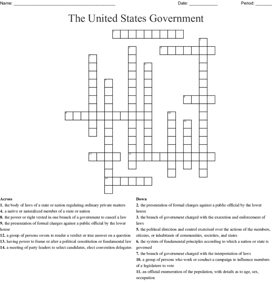 Us Ernment Crossword  Word