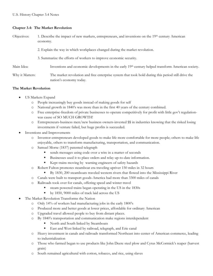 Us History Chapter 34 Notes Chapter 34 The Market