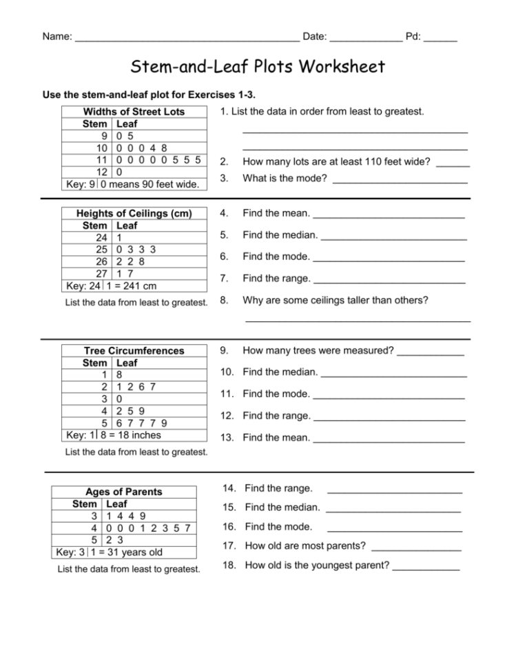 Stem And Leaf Plot Worksheet Answers Db excel
