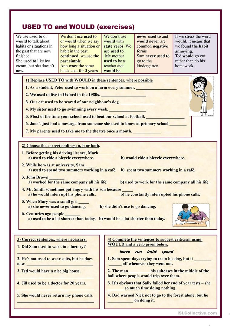 Used To And Would Exercises  English Esl Worksheets