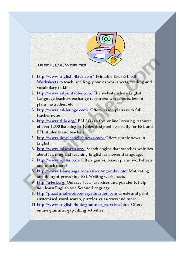Useful Esl Websites For Teachers  Esl Worksheetlisalot66