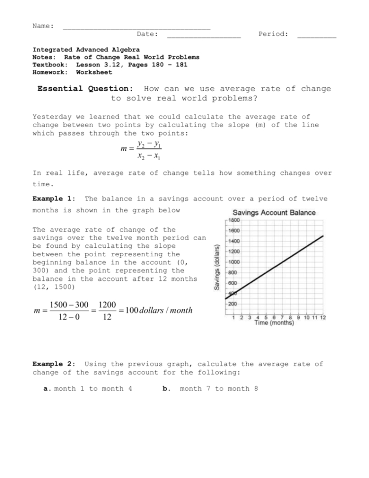 Using Average Rate Of Change To Solve Real World Problems Using Average Rate Of Change To Solve Real World Problems