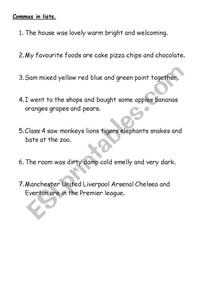 Using Commas In Lists  Esl Worksheetmihirini74