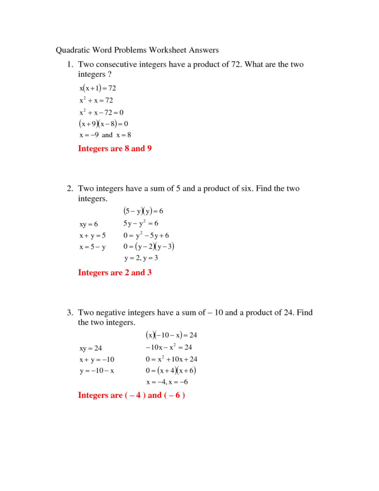 Using The Quadratic Formula Worksheet Answers