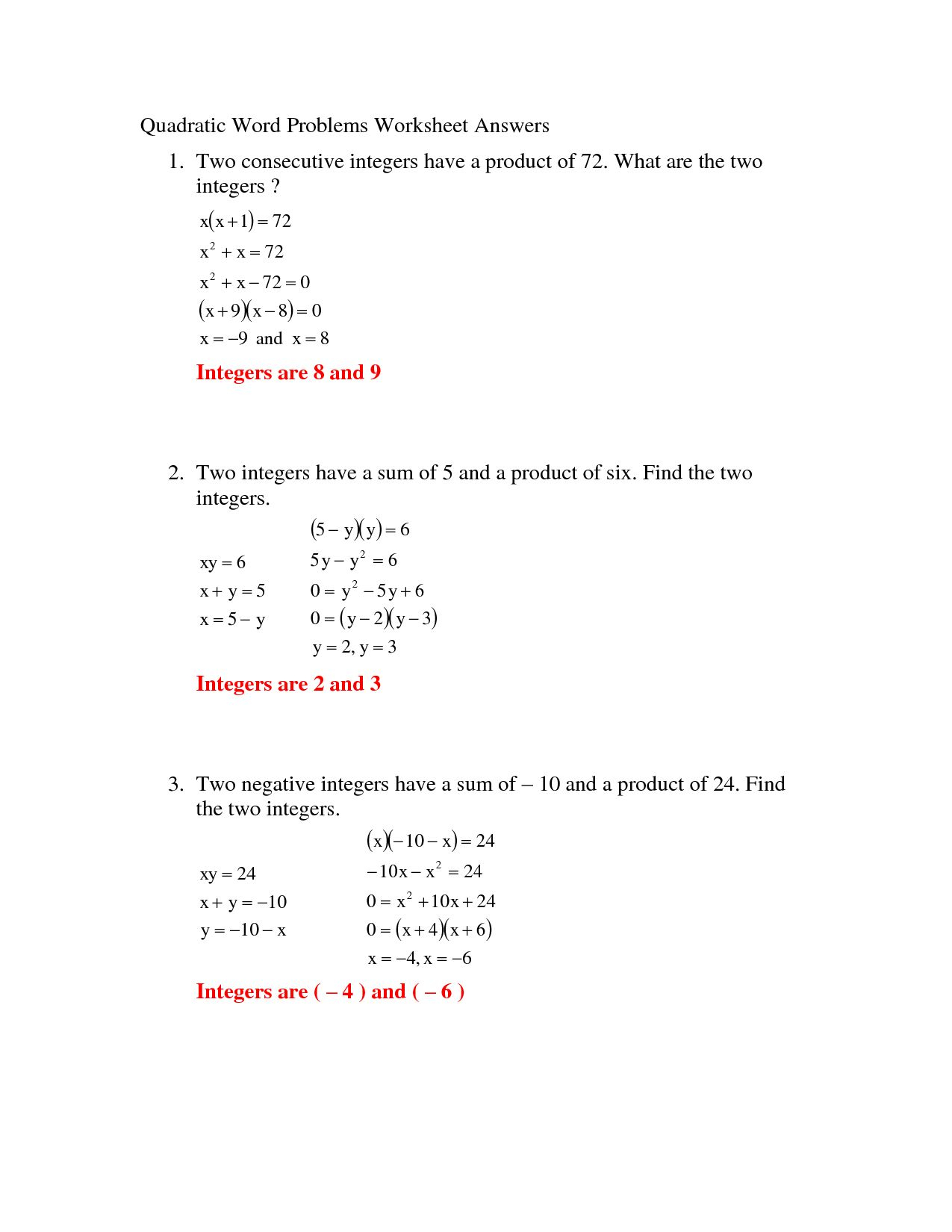 Using The Quadratic Formula Worksheet Answers — db-excel.com