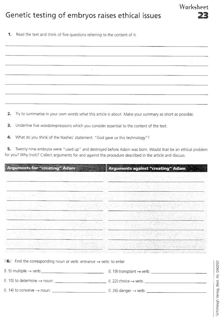 Genetic Engineering Worksheet