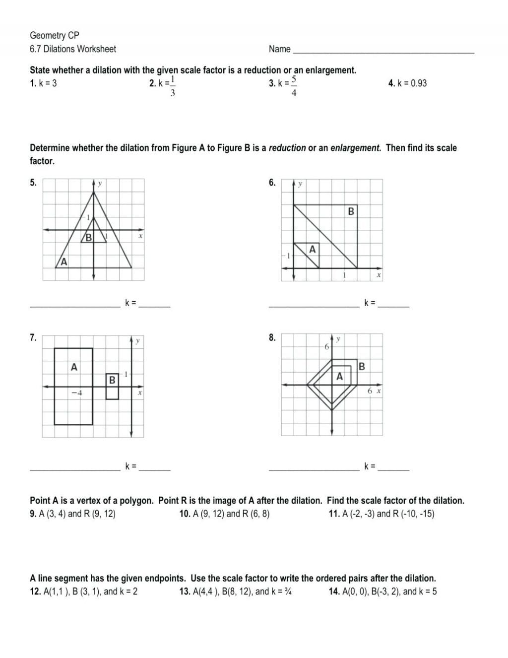 Geometry Cp 6 7 Dilations Worksheet Answers Db excel