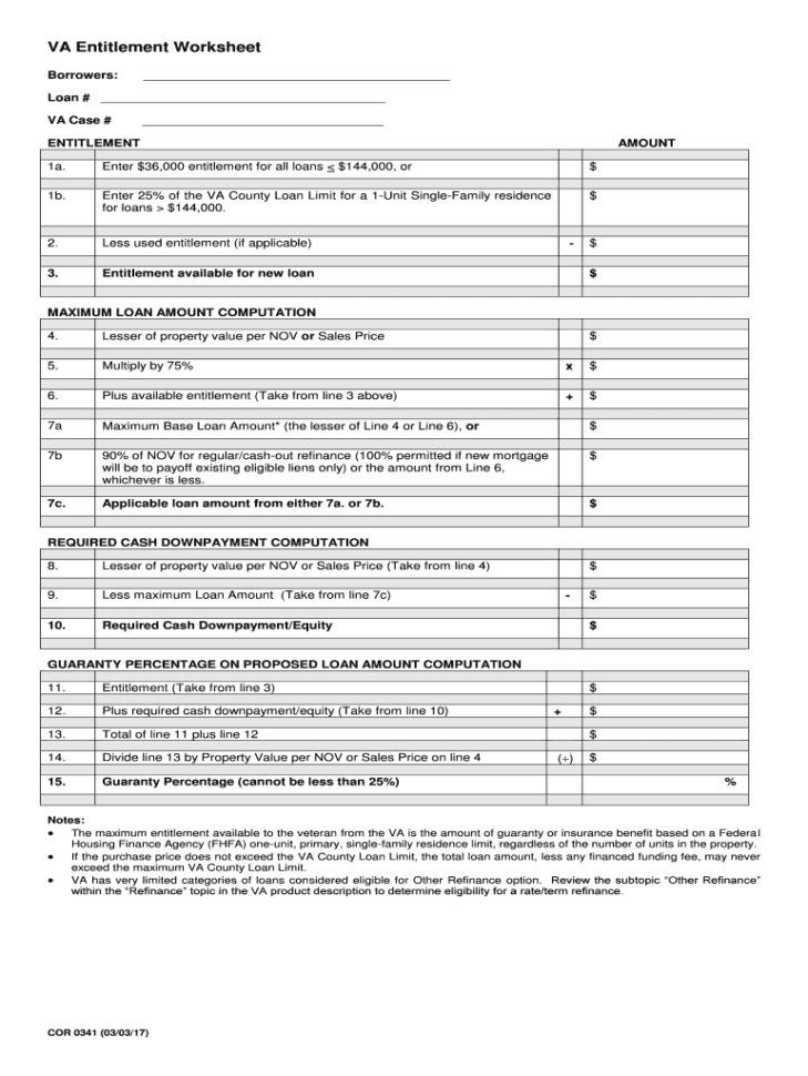 Va Entitlement Calculator Worksheet  Fill Online Printable
