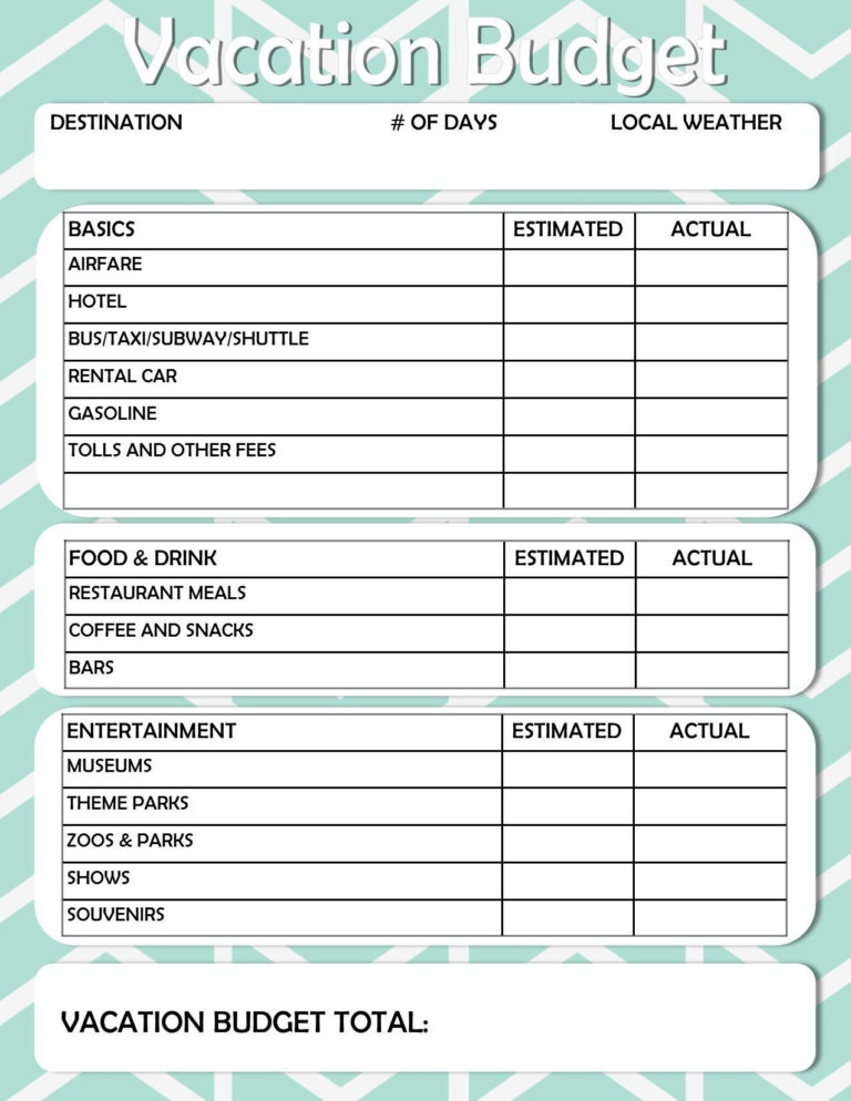 travel planning sheet