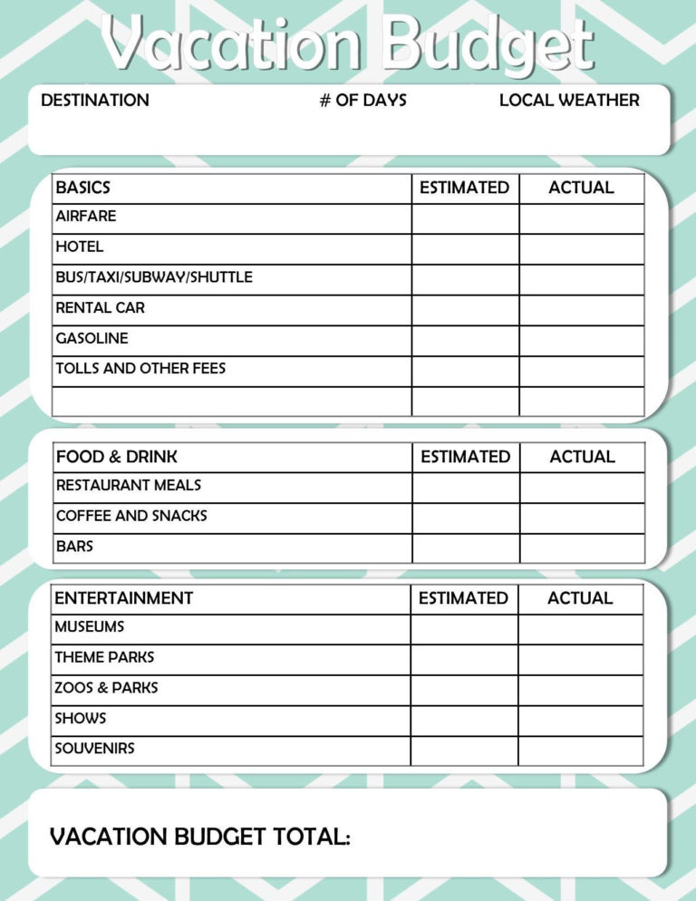 Vacation Expense Spreadsheet Free Printable Travel Db excel