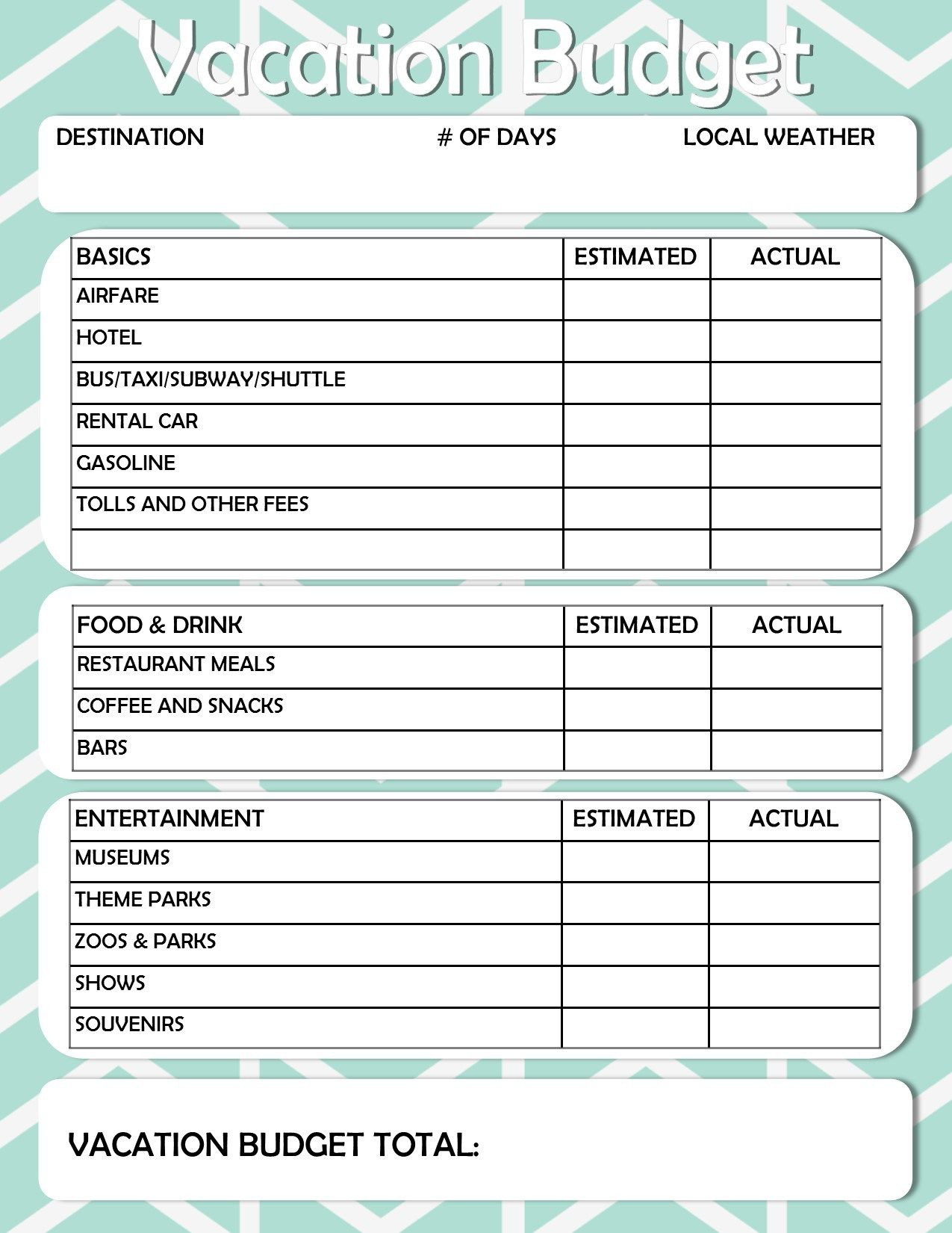 Vacation Expense Spreadsheet Free Printable Travel —