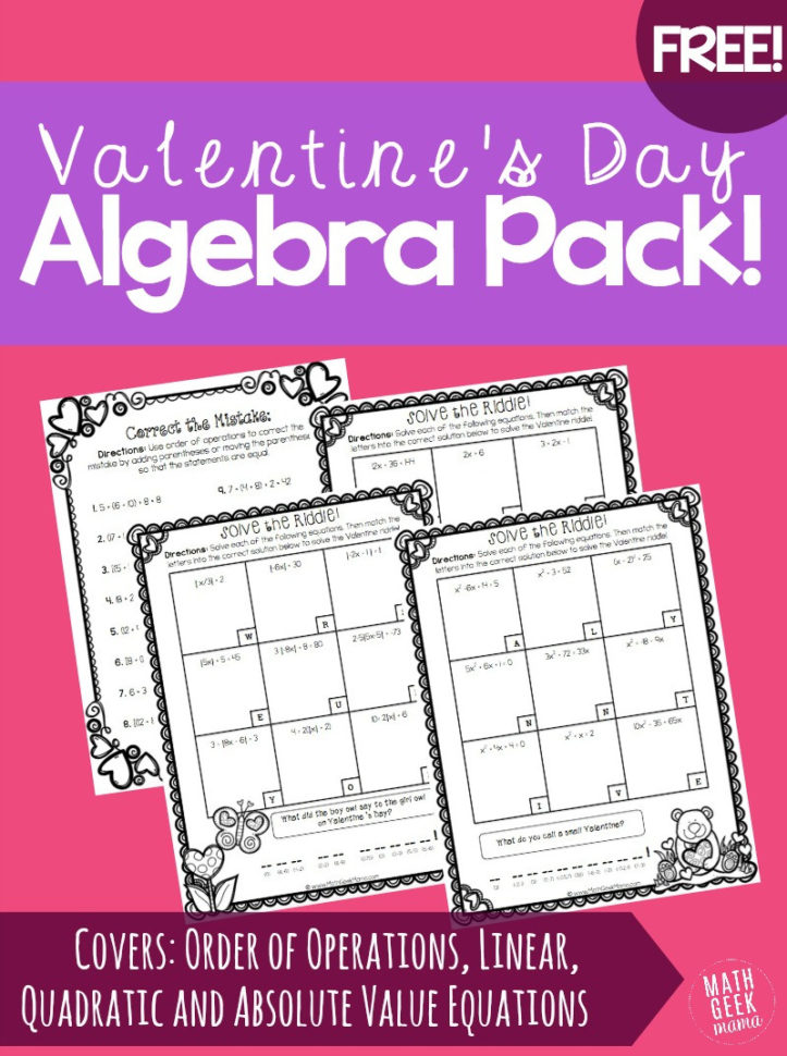 Valentine's Day Algebra Practice Pack Free Valentine's Day Algebra Practice Pack Free