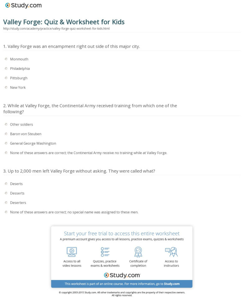 Valley Forge Quiz  Worksheet For Kids  Study