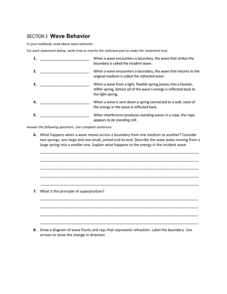 Section 3 The Behavior Of Waves Worksheet Answers — db-excel.com