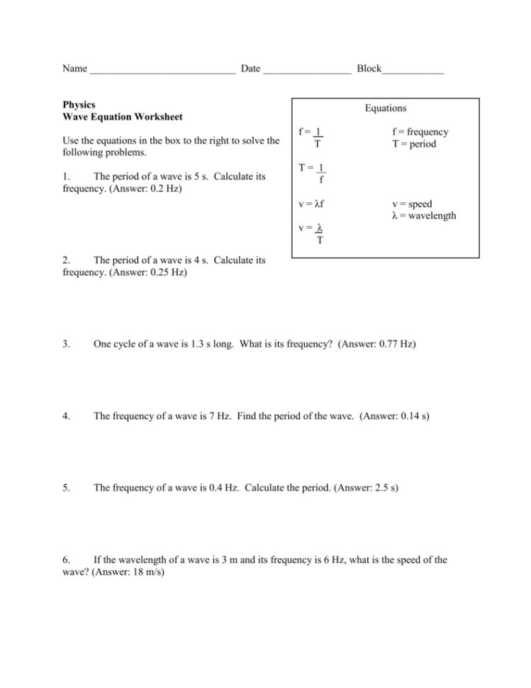 Ve Equation Worksheet