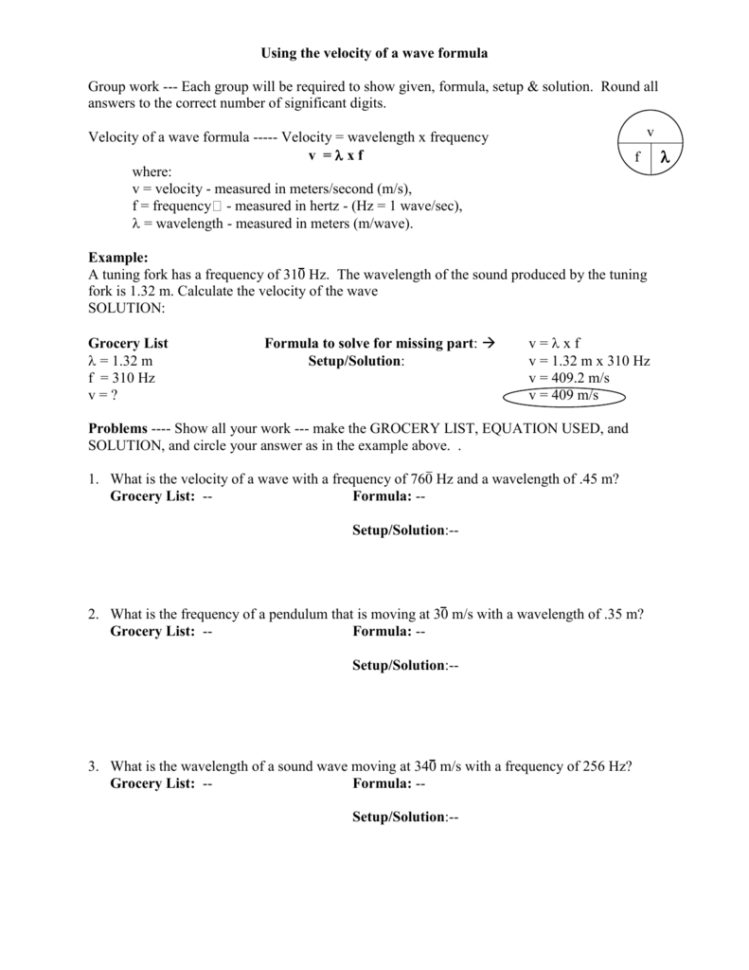 Ve Formula Worksheet