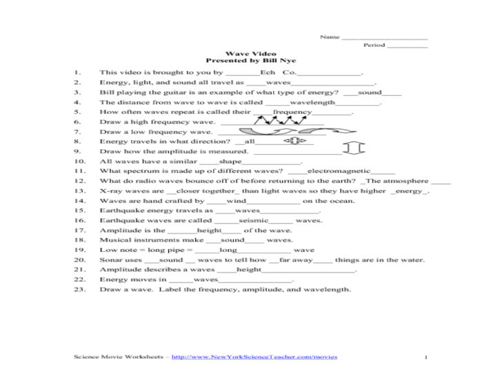 Waves Review Worksheet Answer Key