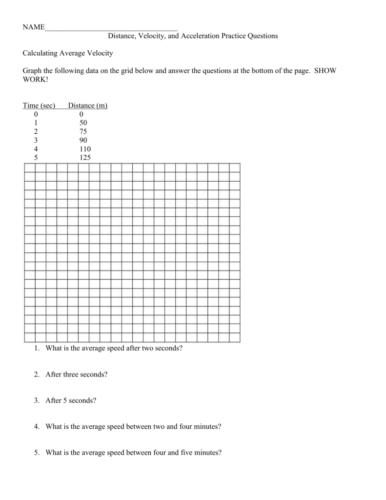 Velocity And Acceleration Calculation Worksheet  Netvs