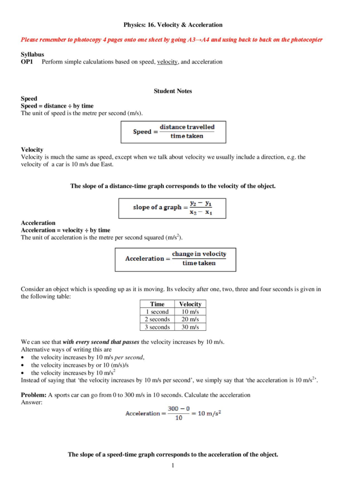 Velocity And Acceleration Worksheet Answer Key