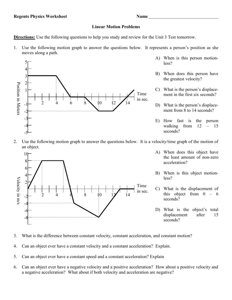 Kinematics Motion Graphs Worksheet Answers Db excel