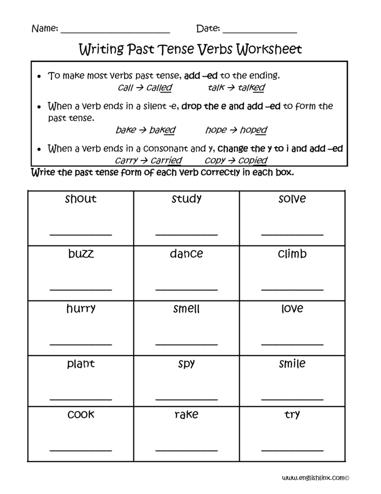 Simple Past Tense Of The Verb Worksheets For Grade 3