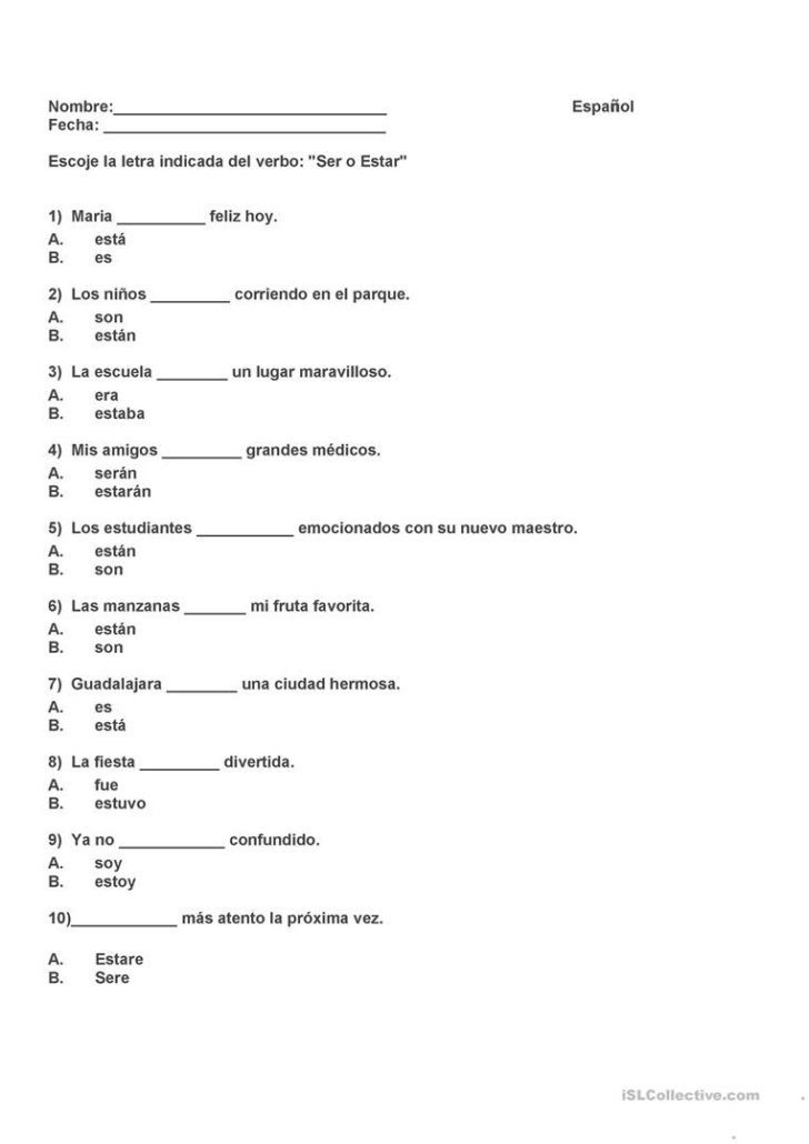 El Verbo Ser Worksheet Answers Db excel