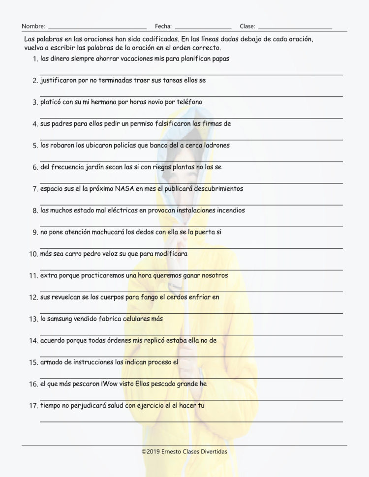 Verbs Ending In Car 2 Spanish Scrambled Sentences Worksheet Verbs Ending In Car 2 Spanish Scrambled Sentences Worksheet