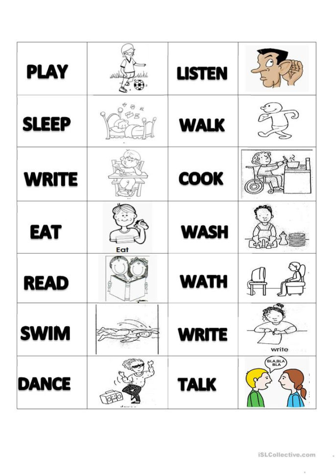Verbs Memory Cards  English Esl Worksheets