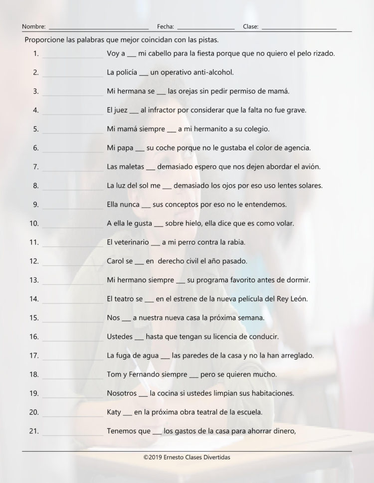 Verbs Start I M P End Ar Matching Spanish Worksheet