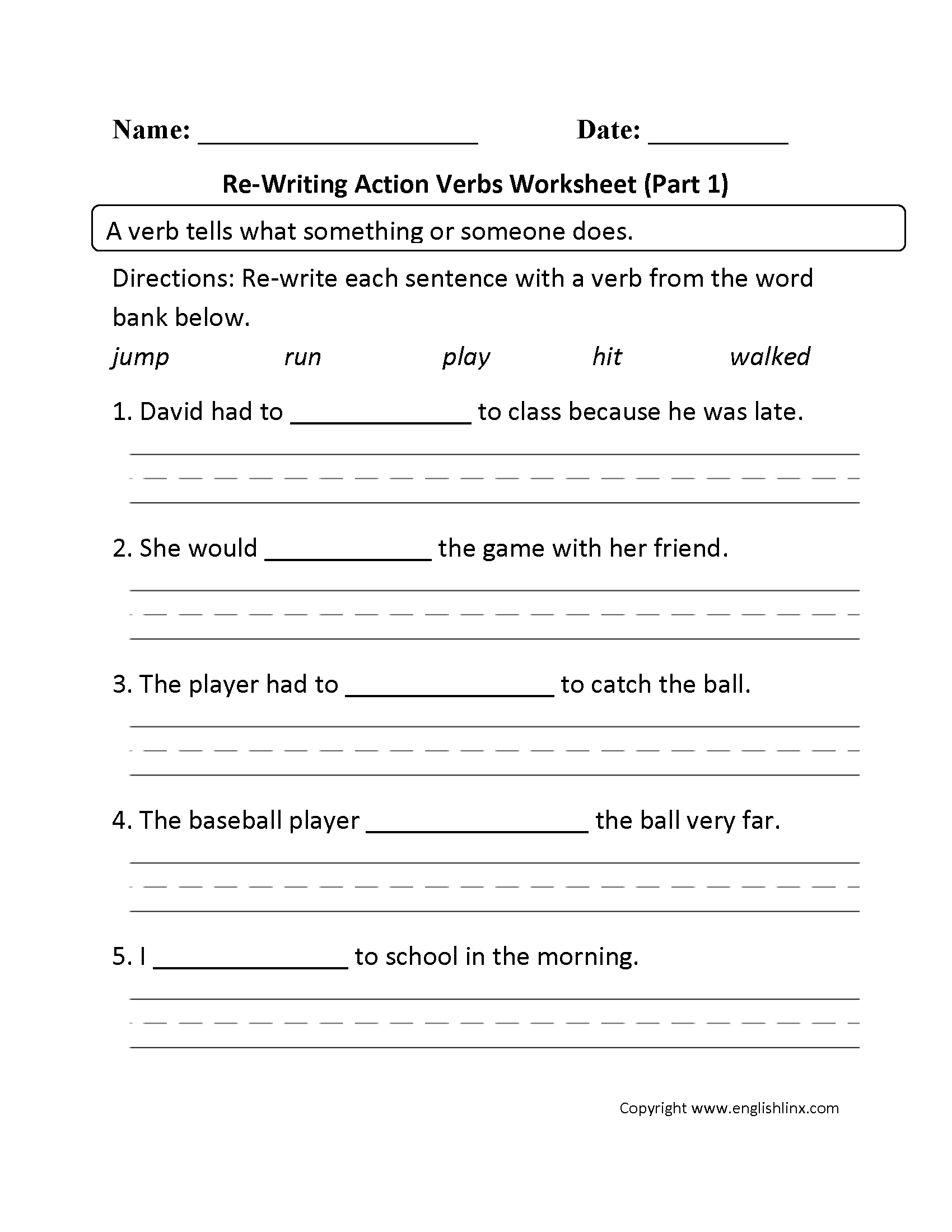 Verbs Worksheets  Action Verbs Worksheets