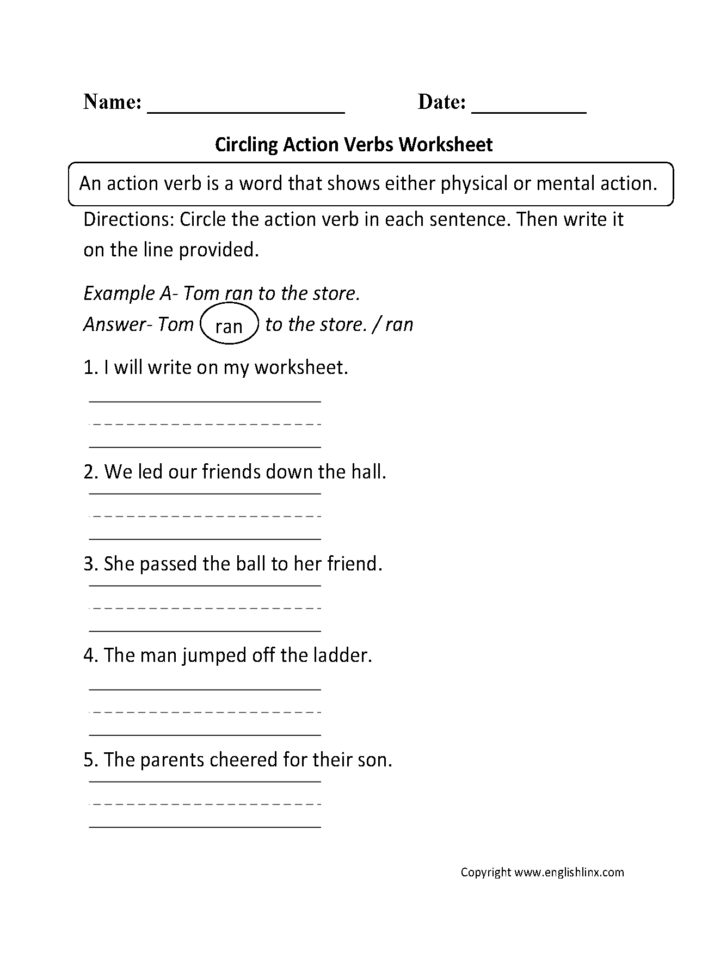 Verbs Worksheets  Action Verbs Worksheets