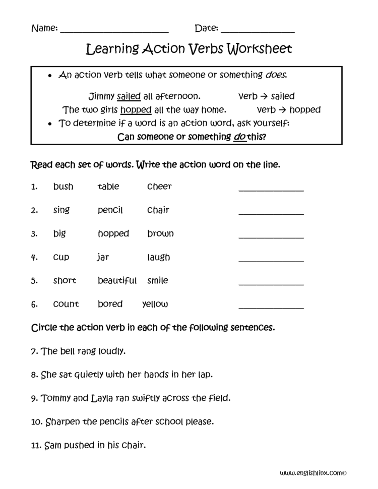 Verbs Worksheets  Action Verbs Worksheets