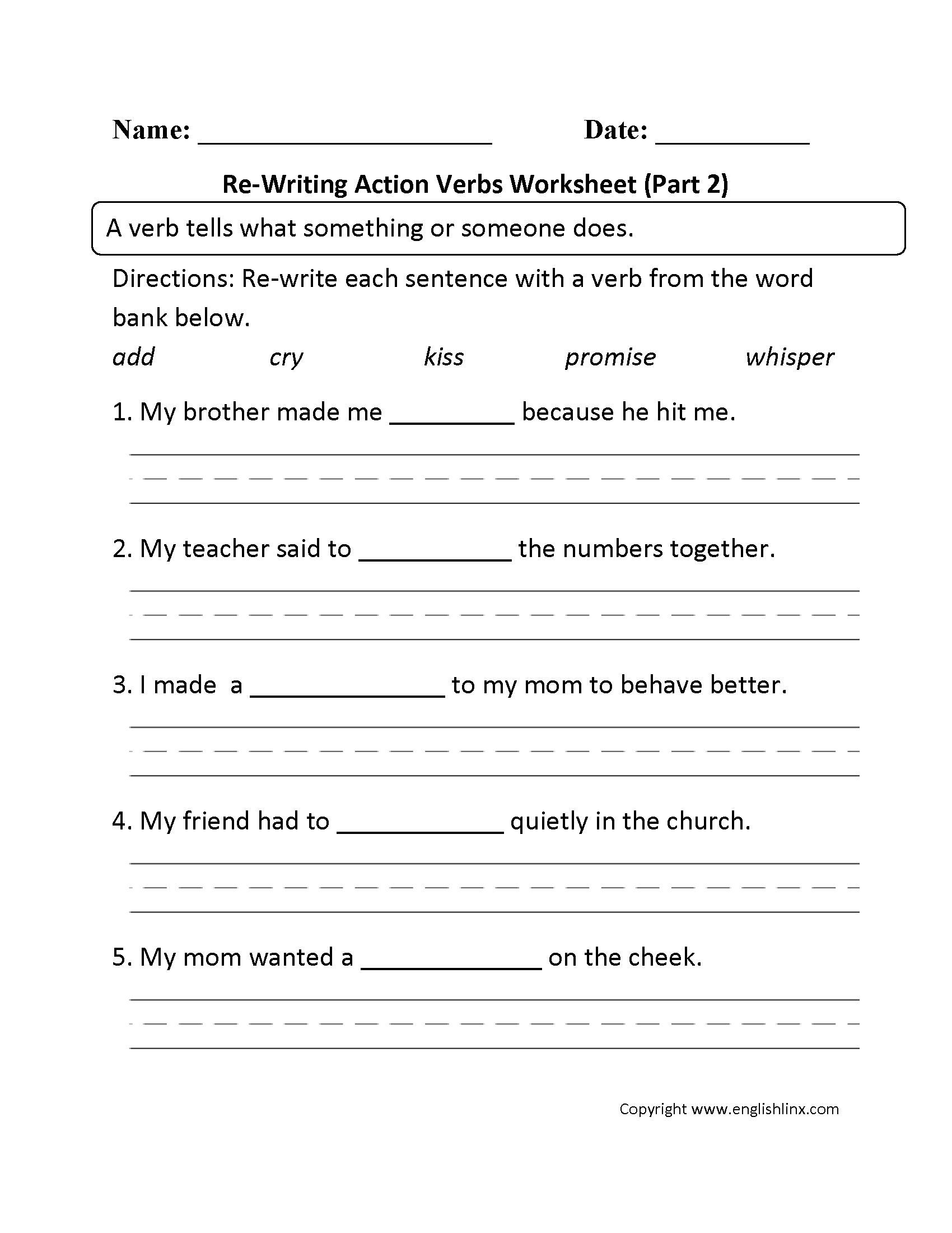 Verbs Worksheets  Action Verbs Worksheets
