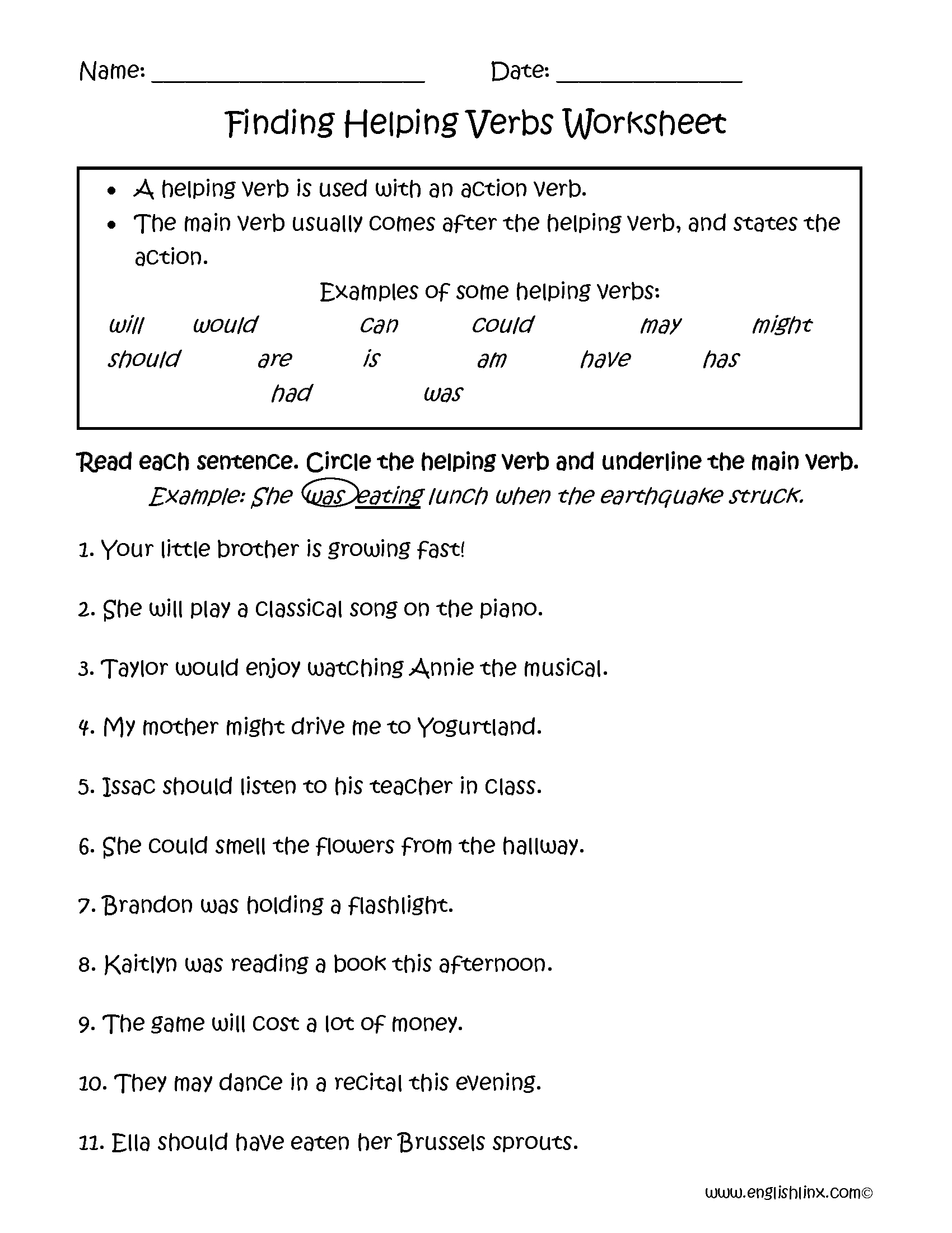 Find The Verb In A Sentence Worksheet