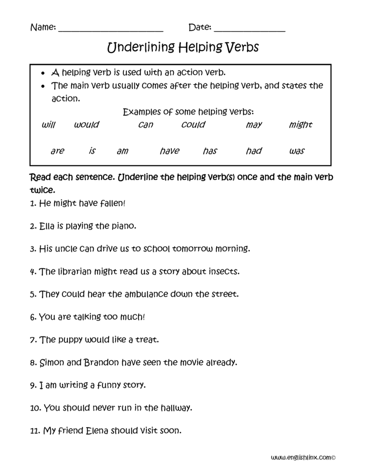 Verbs Worksheets  Helping Verbs Worksheets