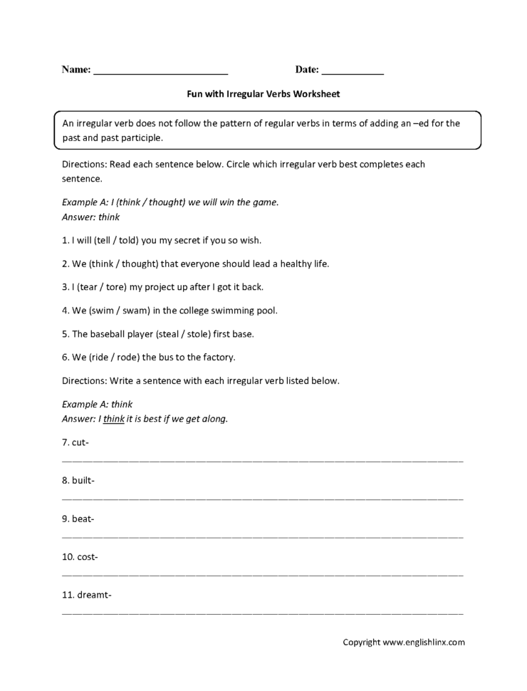 Verbs Worksheets  Irregular Verbs Worksheets