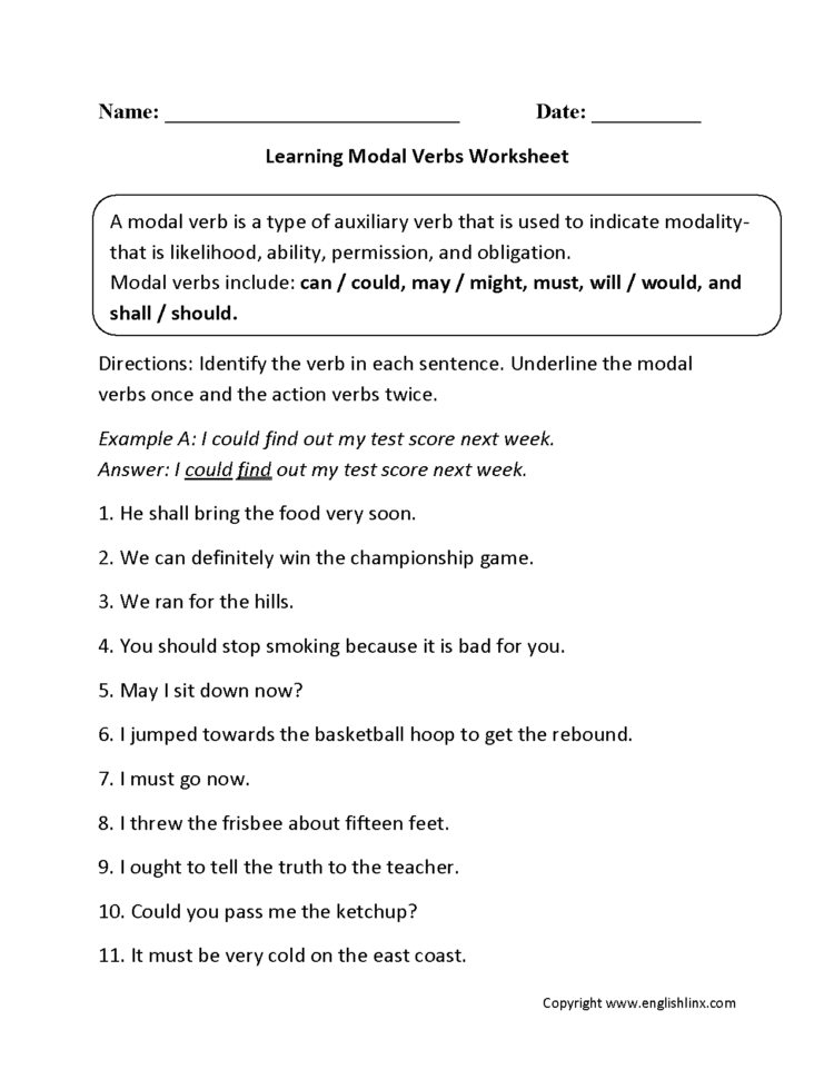 Verbs Worksheets  Modal Verbs Worksheets