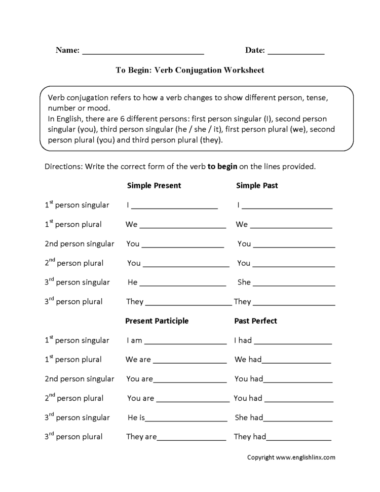 Verbs Worksheets  Verb Conjugation Worksheets