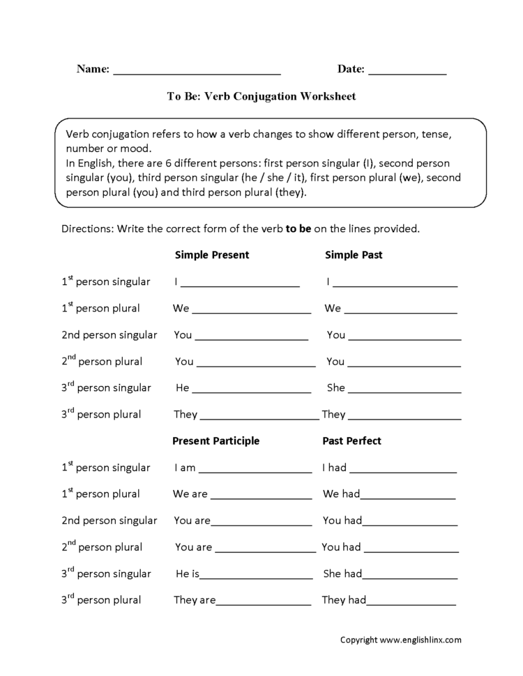 Verbs Worksheets  Verb Conjugation Worksheets