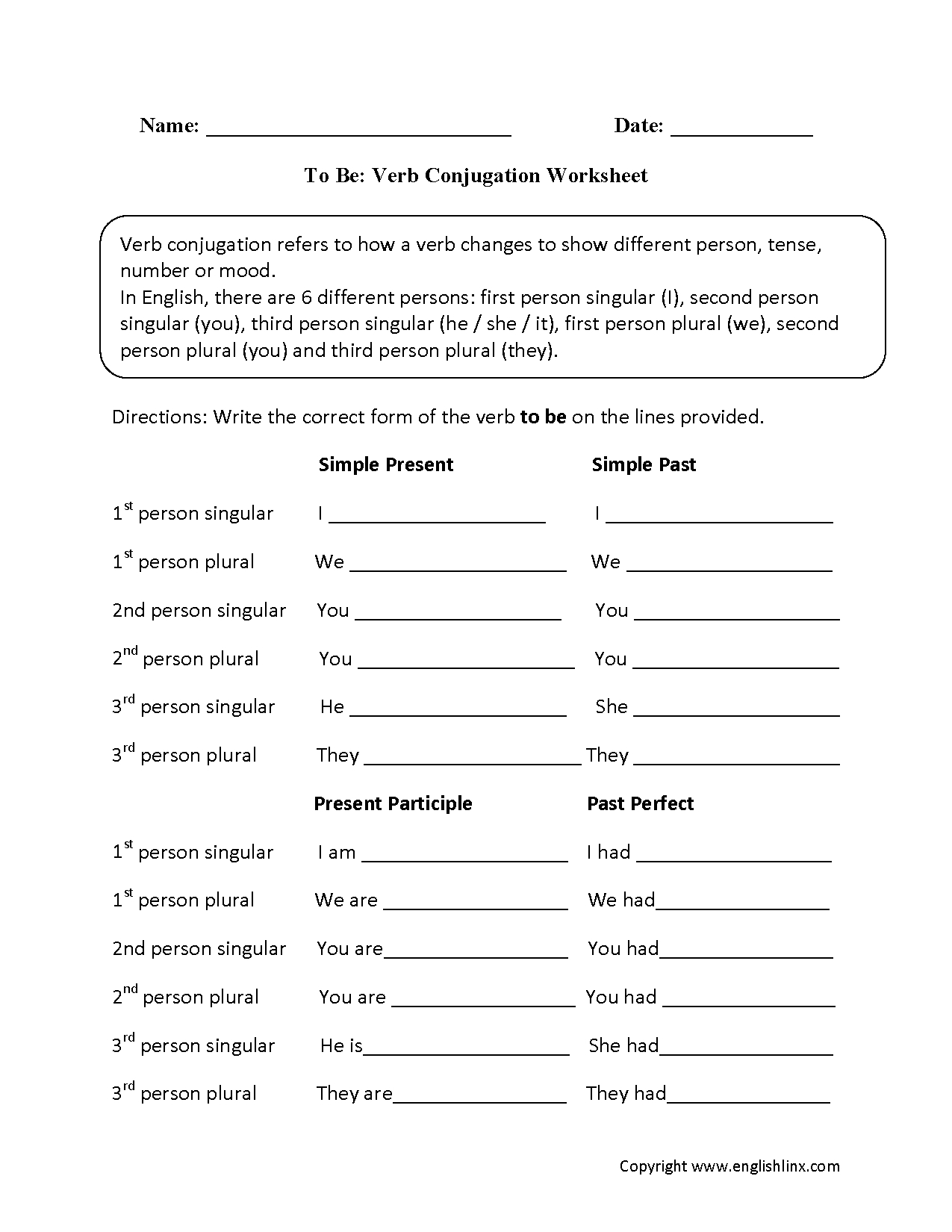 Exercises Verb To Be Worksheets