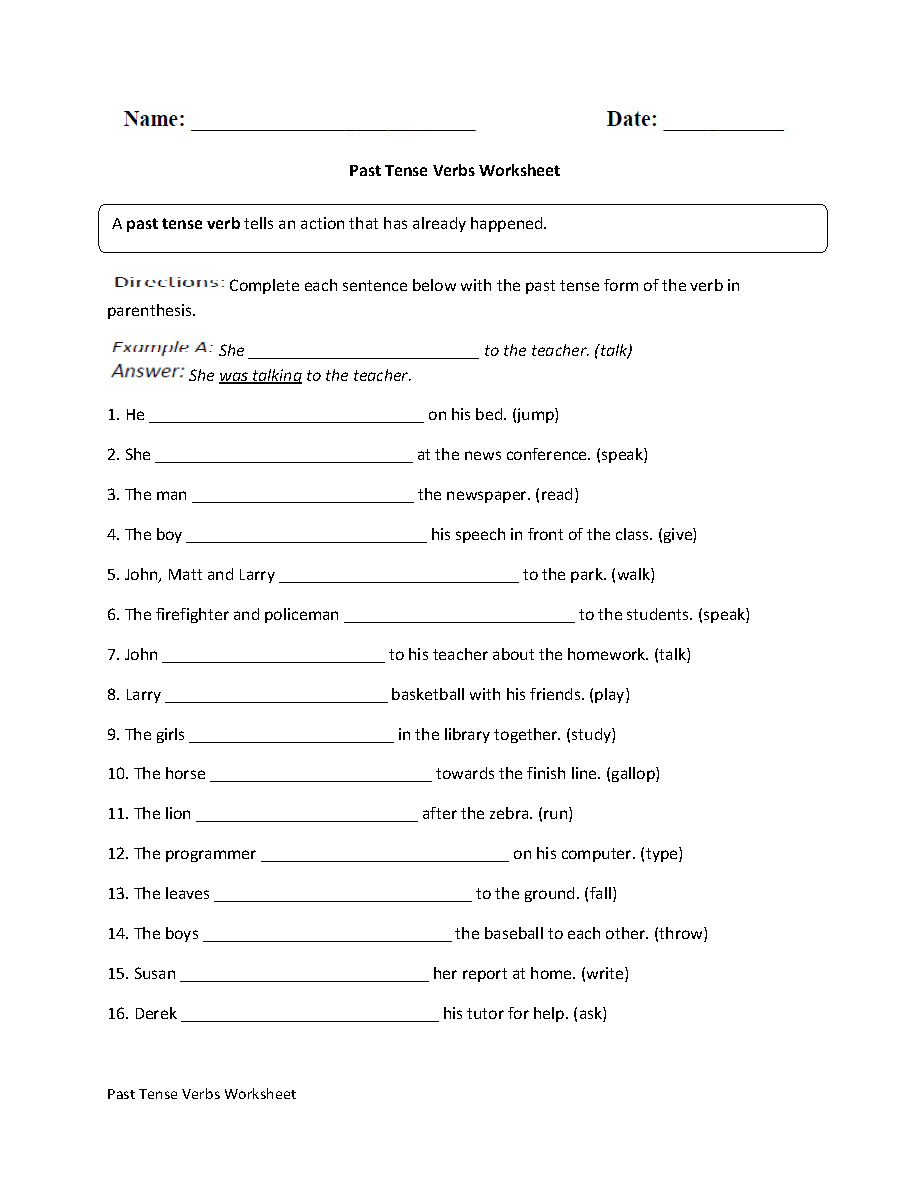 Verb Practice Worksheet 8th Grade