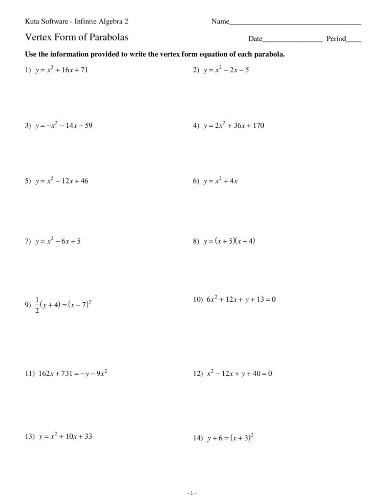 Vertex Form Of Parabolas Worksheet  Kuta Softre Llc Pages