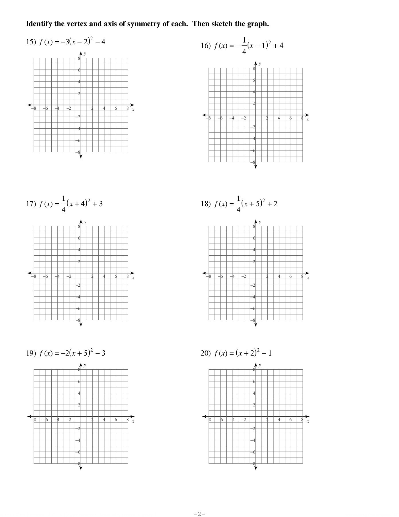 Vertex Form Of Parabolas Worksheet  Kuta Softre Llc Pages