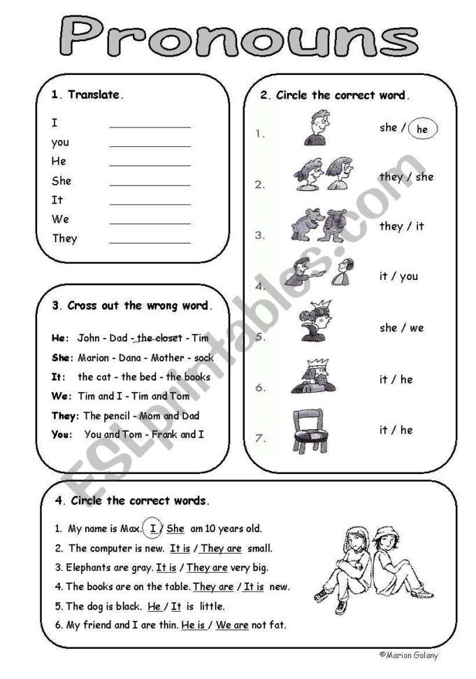 Very Basic Personal Subject Pronouns  Esl Worksheet