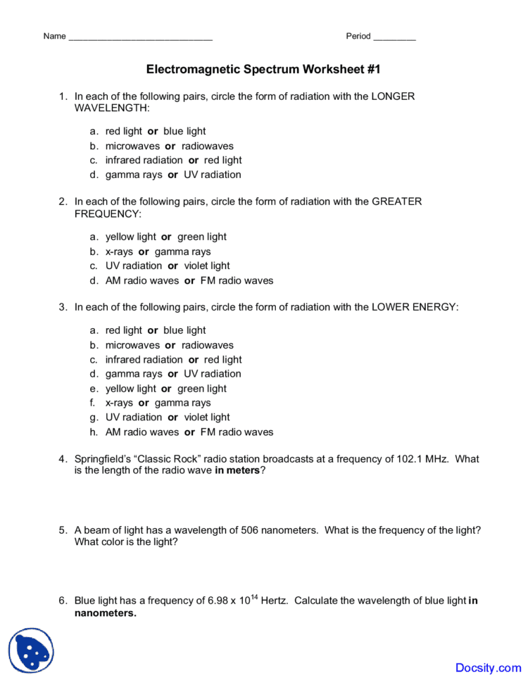 Ves And Electromagnetic Spectrum  General Chemistry