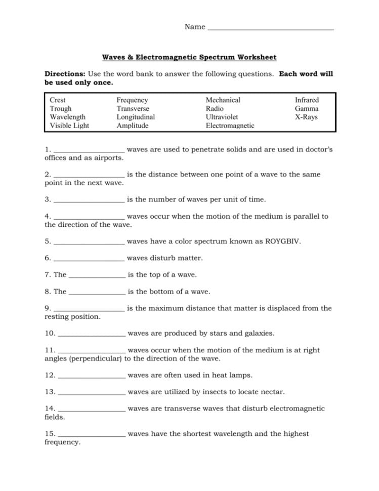 Ves  Electromagnetic Spectrum Worksheet