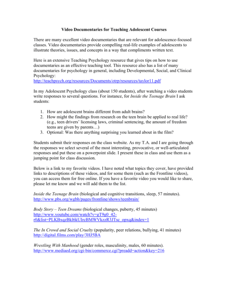 Video Documentaries  Society For Research On Adolescence