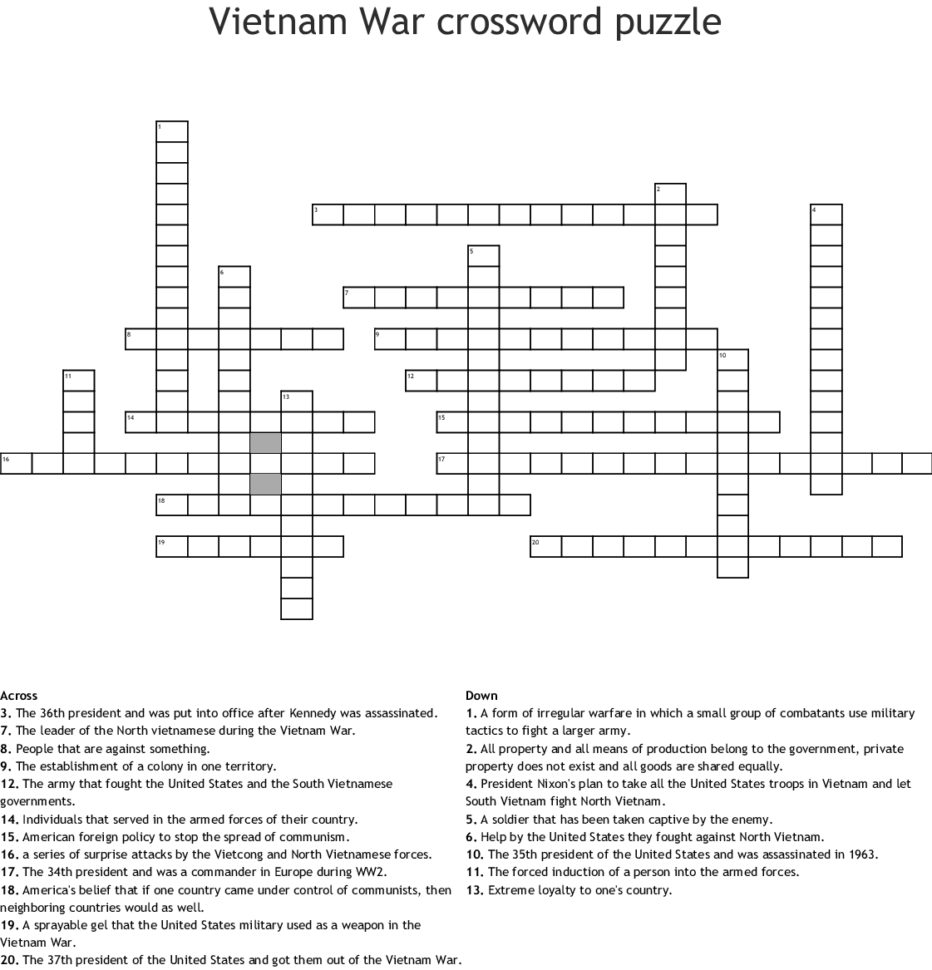 Vietnam R Crossword Puzzle  Word