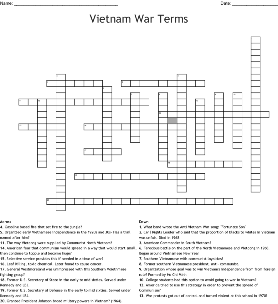 Vietnam R Terms Crossword  Word